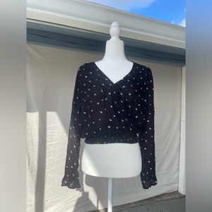 Arizona black cropped blouse with tiny flower design